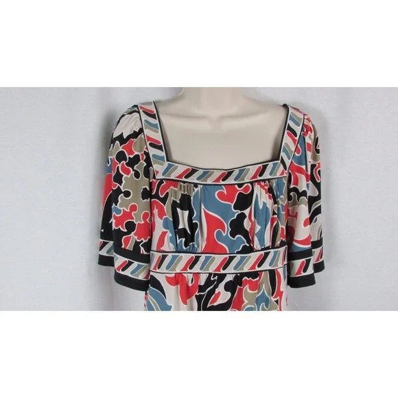 BCBG maxazria S black orange blue print top blouse women's Small - Picture 3 of 5